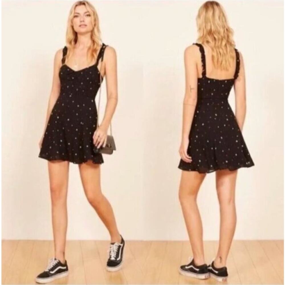 Reformation Black Elyse Star Print Mini Dress Womens 6